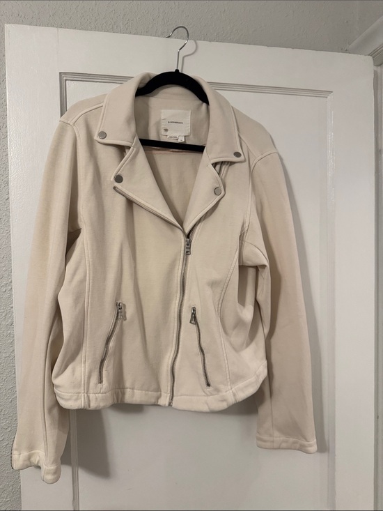Anthropologie Jackets & Blazers - Anthropologie Cream Moto Jacket with Silver Hardware